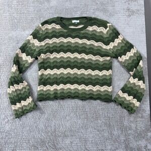 Olivia Grey Green Chevron Wave Pointelle Knit Sweater SWT8483G Womens Large